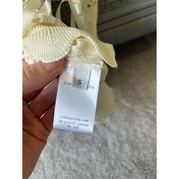 Simone Rocha Bow-detailed Scalloped Open-knit Sweater - Cream, $750 E22 - Picture 6 of 11